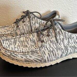 Grey and White Textured Boat Shoes with Gum Sole